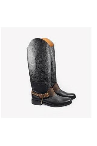 Handmade black leather biker boots with removable detail handmade genuine leather polo boots