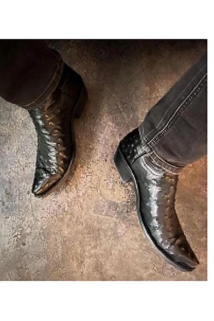New Handmade Pure Ostrich Print Leather Western Cowboy Boots For Men's