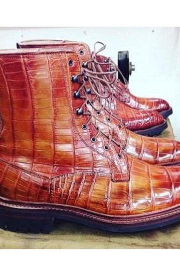 Handmade Alligator Embossed Leather Ankle Boots For Men&amp;amp;#039;s