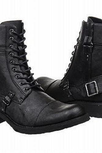 Handmade Black Color Buckle Straps Genuine Leather Men&amp;amp;#039;s Military Combat High Ankle Boots