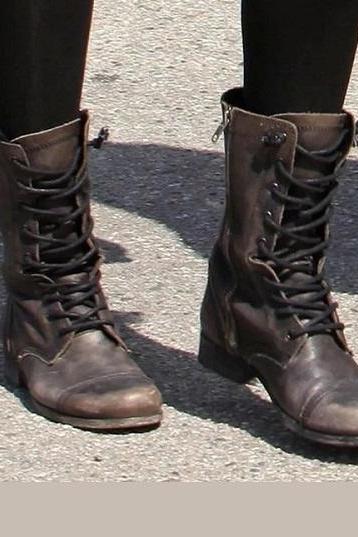 Combat Wears Brown Color Cap Toe Premium Leather Lace Up Men&amp;amp;#039;s High Ankle Boots
