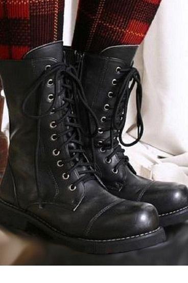 Handmade Military Black Cowhide Leather Cap Toe Zippered Men&amp;amp;#039;s High Ankle Boots