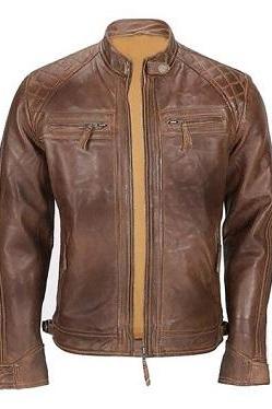 Brown Leather Jacket, Men&amp;amp;#039;s Leather Jacket, Café Racer, Leather Jacket Men, Cowboy Jacket, Quilted Jacket, Racing Jacket, Racer