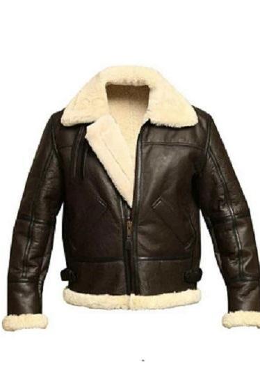 B3 Brown Bomber Jacket, Raf Aviator Shearling Fur Jacket, Pilot Flying Jacket Real Sheepskin Leather Jacket For Men