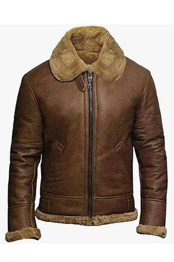 Men’s B3 Raf Bomber Brown Aviator Flying Faux Fur Shearling Real Soft, Sheepskin Leather, Jacket Coat Gift For Him