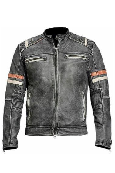 Brand Men&amp;amp;#039;s Biker Vintage Motorcycle Café Racer Retro 2 Moto Distressed Real Leather Jacket