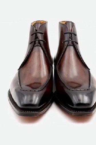 Handmade Genuine Leather Patina Chukka Boots For Men&amp;amp;#039;s