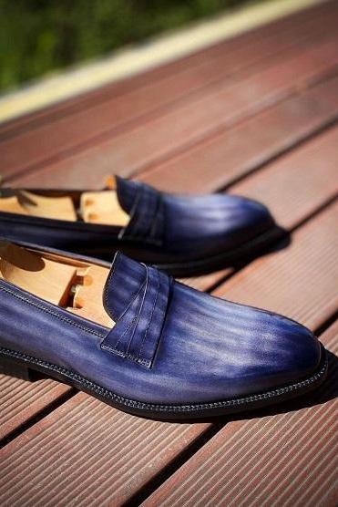Handmade Genuine Leather Patina Moccasin Loafer Shoes For Men&amp;amp;#039;s