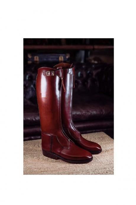 Handmade Men&amp;amp;#039;s Cowboy Style Burgundy Color Genuine Leather Knee High Boots For Men&amp;amp;#039;s