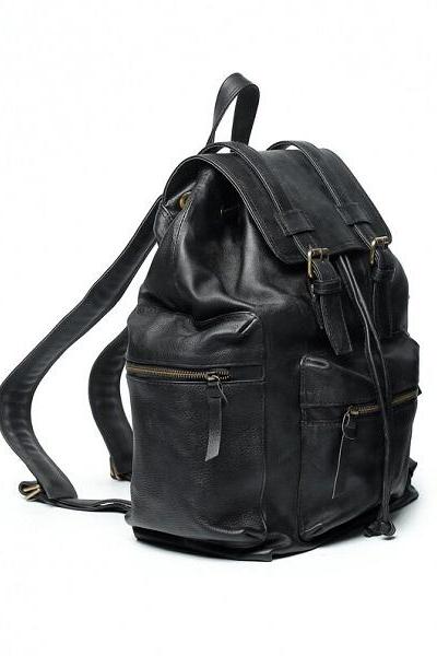 Handmade Leather Vintage Black Traveler Backpack Bag, Leather Bags