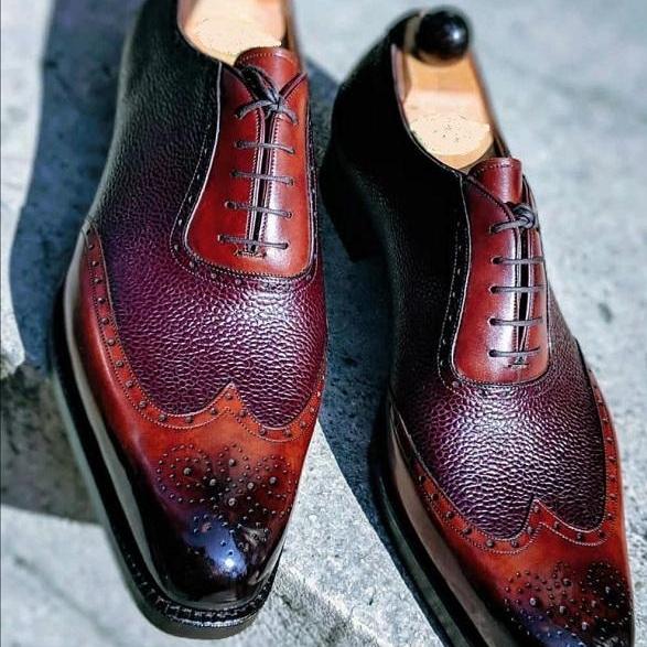 Men’s Two Tone Leather Wing Tip Shoes, Men’s Lace Up Brogue Shoes on Luulla