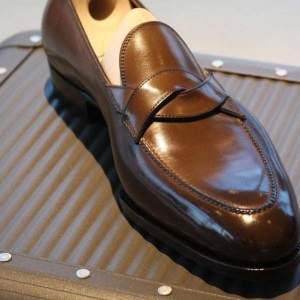 Decent Brown Penny Loafer Handmade Leather Men Office Wear Shoes on Luulla