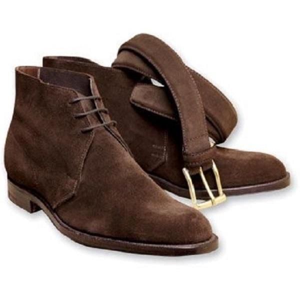 Handmade Brown Leather Ankle High Boots Men Stylish