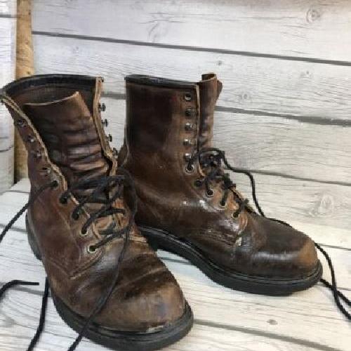 Men's antique brown genuine leather long ankle high boots men's long military boots long leather combat boots men's Army boots