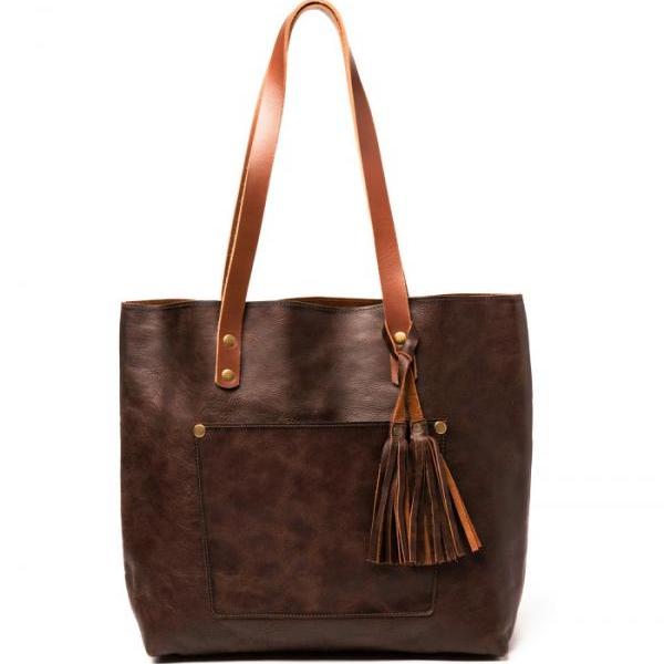 CLASSIC LEATHER TOTE COFFEE BROWN