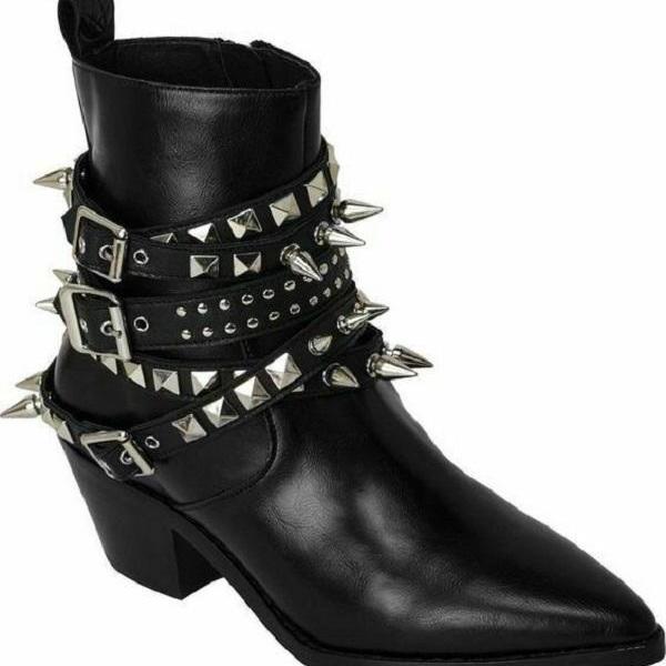 New Designer Unique Studded And Spiked Multiple Straps Western Leather Boots