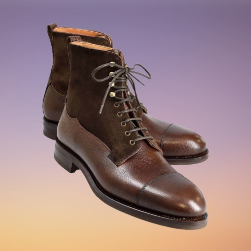Handmade Men Brown Leather and Suede Ankle Boots, Brown Biker Boots