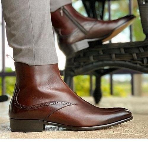 Handmade Men High Ankle Leather Brown Color Boots For Men