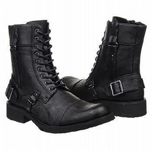 Handmade Black Color Buckle Straps Genuine Leather Men's Military Combat High Ankle Boots