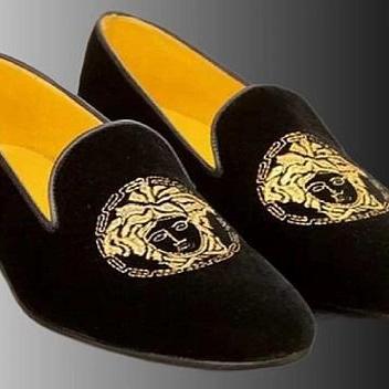 Hand Stitched Loafer Men's Black Velvet Embroidered Loafer Pull On Cow Skin Suede Leather Customize Formal Shoes
