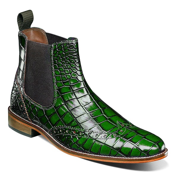 Designer Green Alligator Chelsea Wing Tip Style Hand Painted Boots