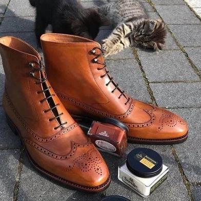 New Handmade Pure Leather Lace Up Ankle Boots For Men's