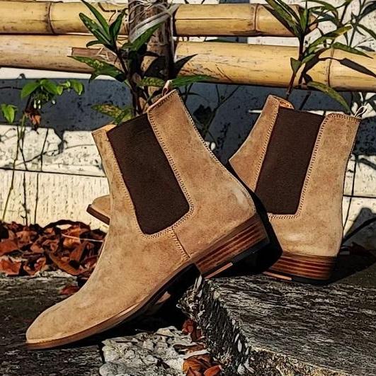 New Handmade Pure Suede Leather Chelsea Boots For Men's