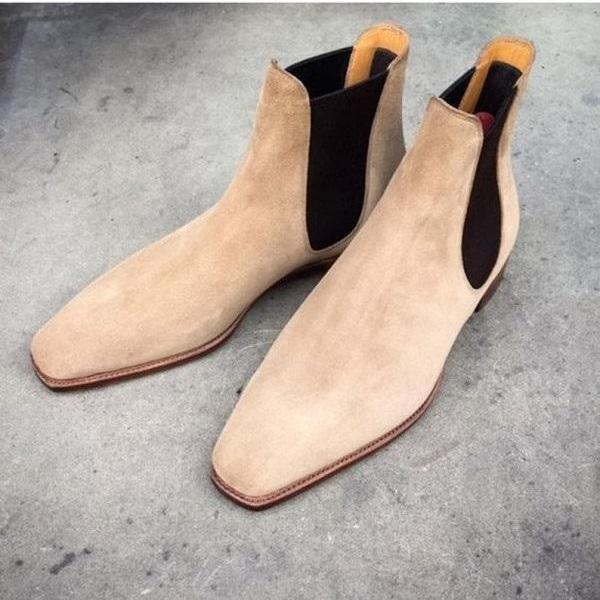 Men's genuine leather Ankle high beige suede Chelsea boots men's adorable suede long boots