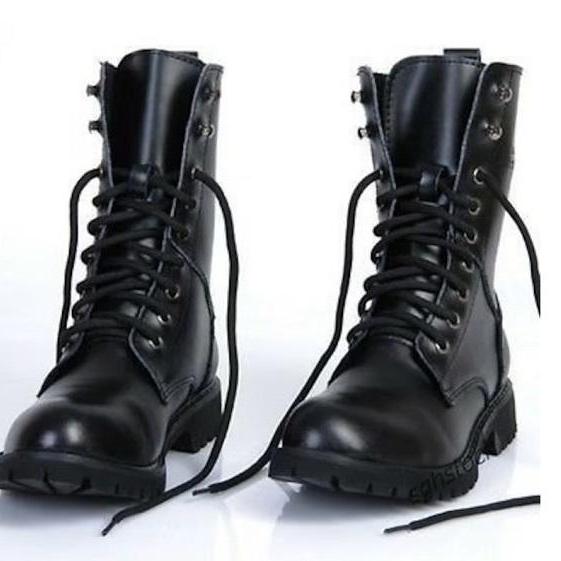 Men's genuine black leather Ankle high long boots handmade adorable military boots