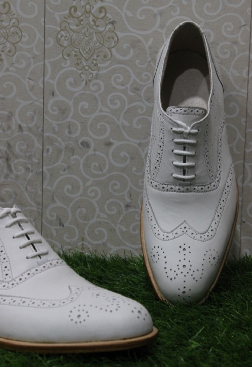 Mens New Handmade Shoes White Leather Wingtip Lace Up Dress And Casual ...