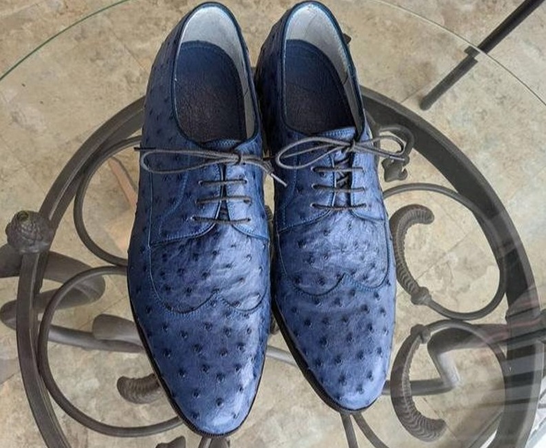 New Handmade Pure Blue Ostrich Leather Stylish Shoes For Men's on Luulla