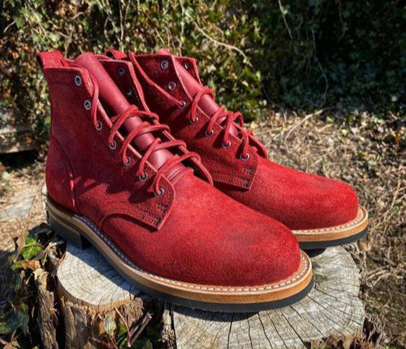 Handmade Maroon Suede Leather Lace Up Ankle Boots For Men's on Luulla