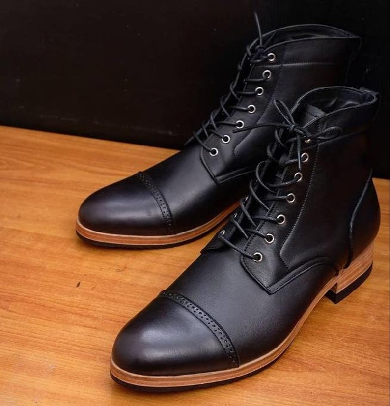 New Handmade Pure Black Leather Ankle Boots For Men's on Luulla