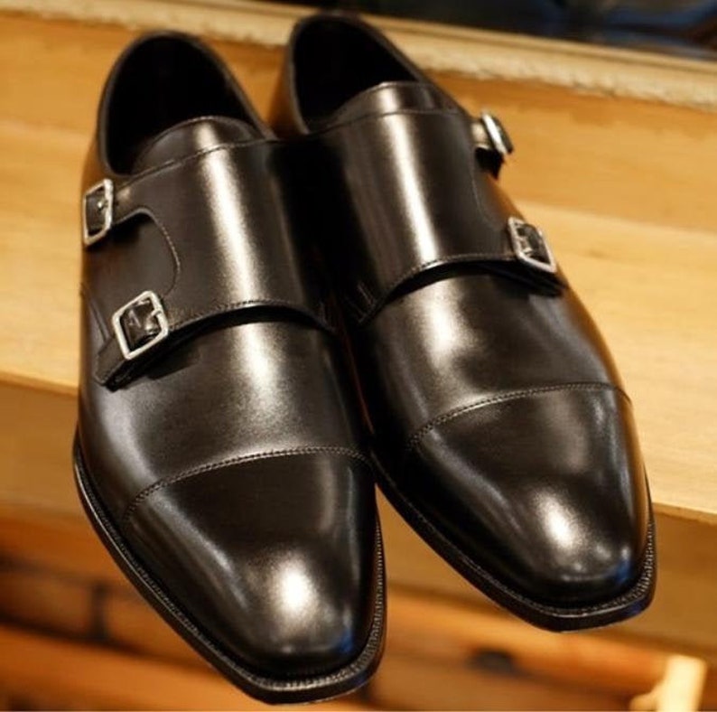 Pure Handmade Black Leather Stylish Monk Strap Shoes For Men's on Luulla