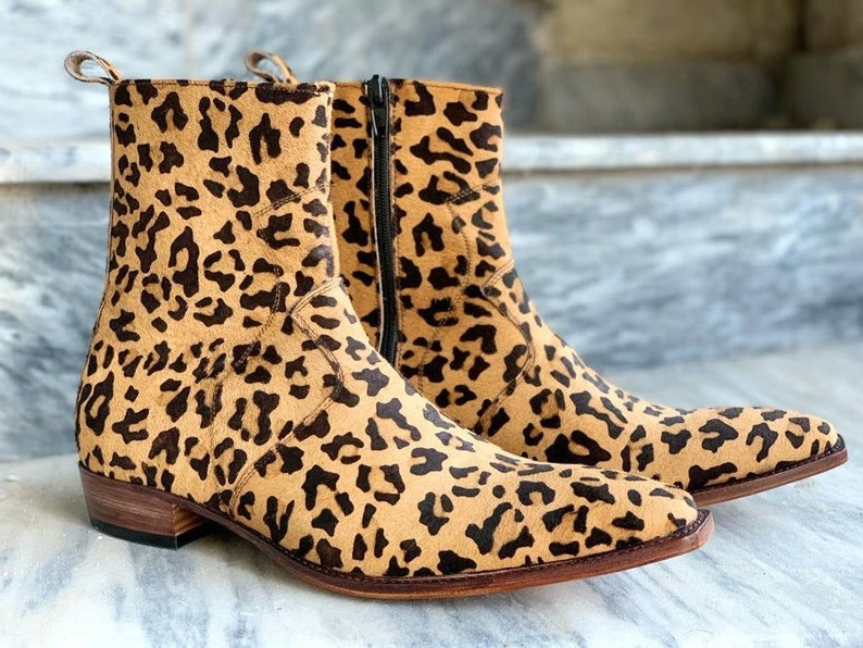 Slice Peach Pattern Print Men Women Leather Boots