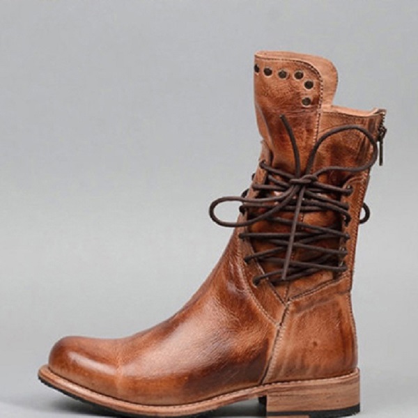 Handmade Men Tan Back Zipper Boots, Men Ring Style Combat Boots on Luulla