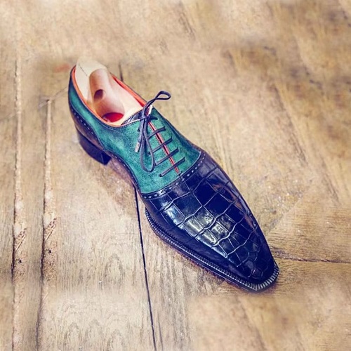 Bespoke Men's Premium Quality Blue Crocodile Print Leather Oxford Lace ...